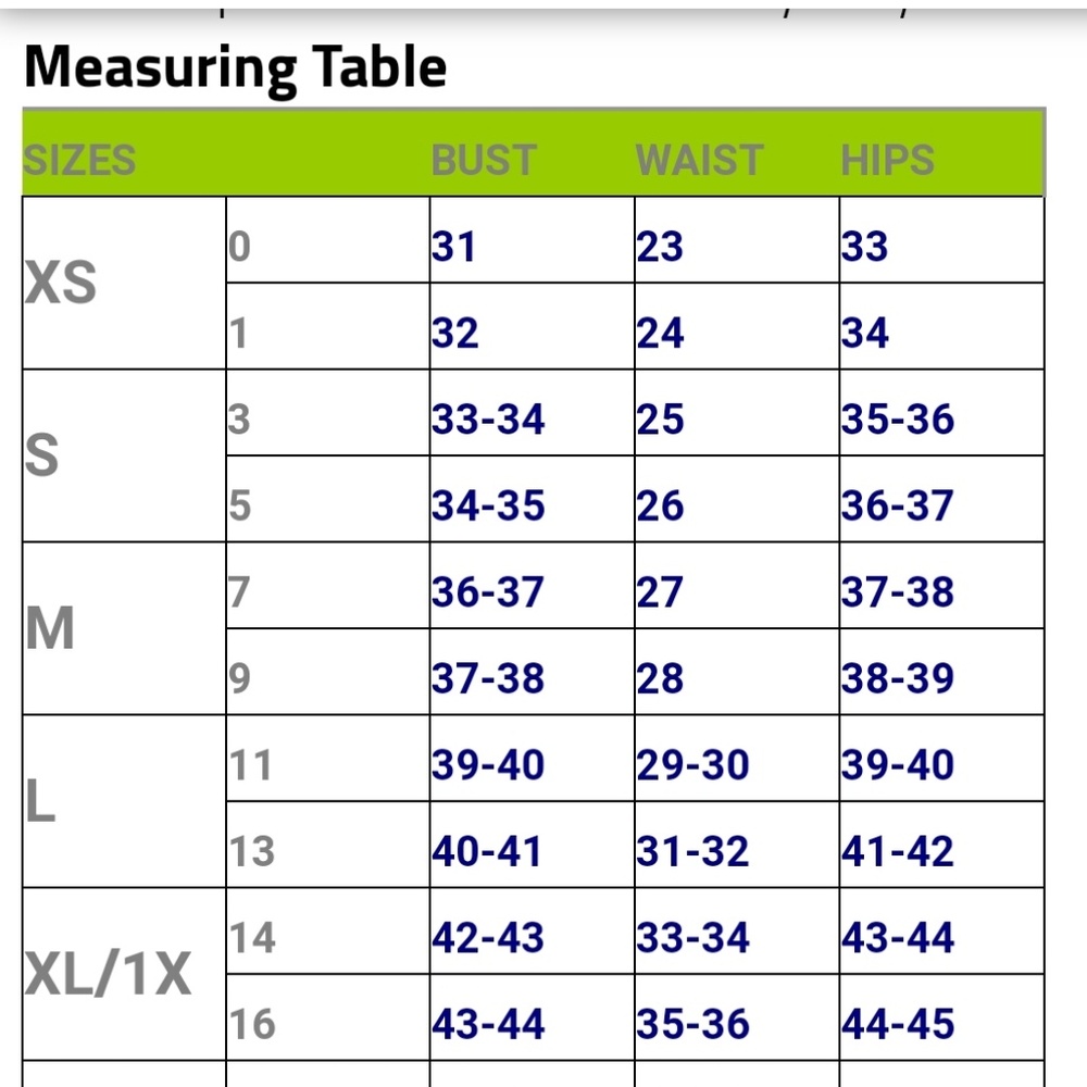 Size chart!!